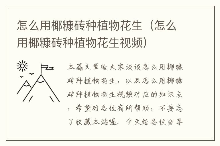 怎么用椰糠砖种植物花生（怎么用椰糠砖种植物花生视频）