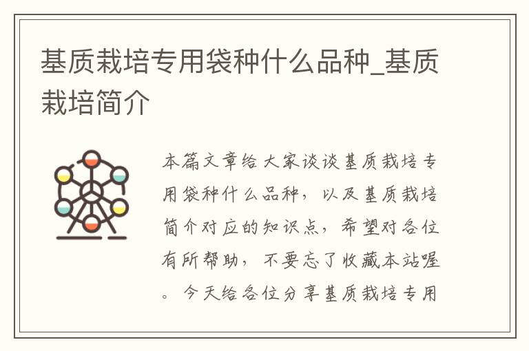 基质栽培专用袋种什么品种_基质栽培简介