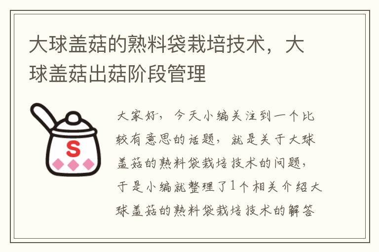 大球盖菇的熟料袋栽培技术，大球盖菇出菇阶段管理