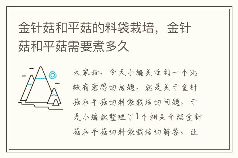 金针菇和平菇的料袋栽培，金针菇和平菇需要煮多久