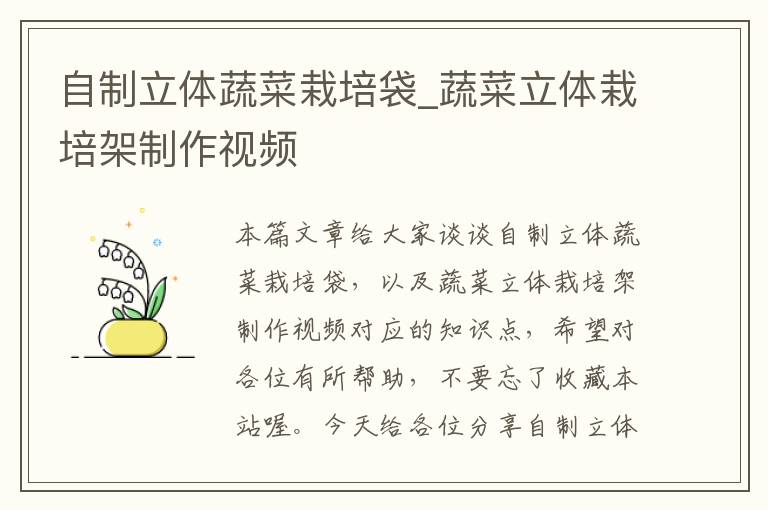 自制立体蔬菜栽培袋_蔬菜立体栽培架制作视频