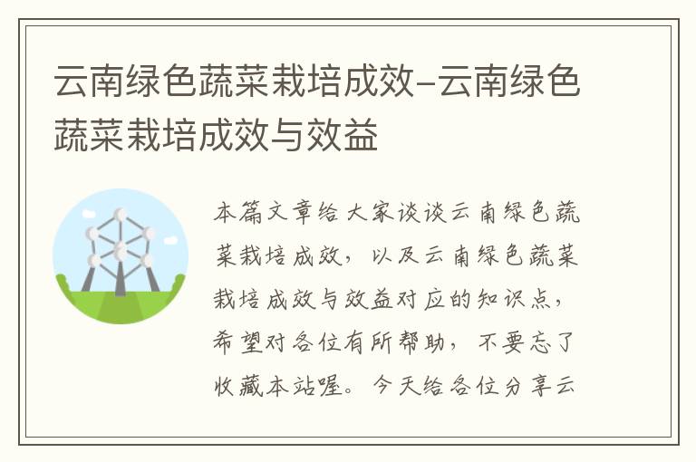 云南绿色蔬菜栽培成效-云南绿色蔬菜栽培成效与效益