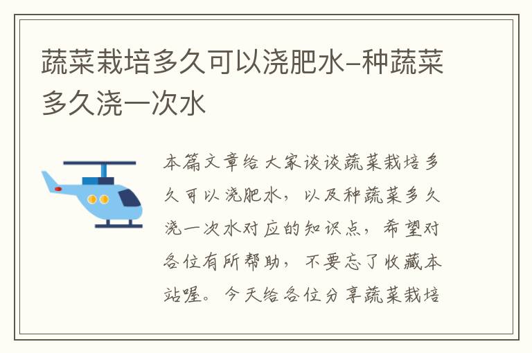 蔬菜栽培多久可以浇肥水-种蔬菜多久浇一次水