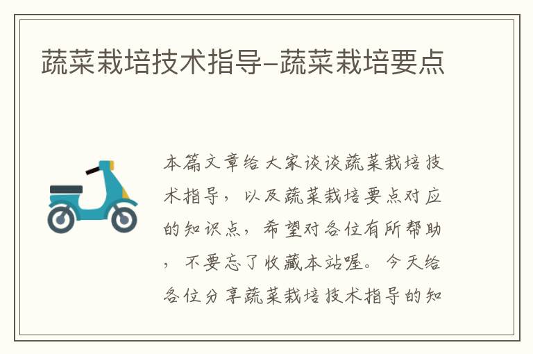 蔬菜栽培技术指导-蔬菜栽培要点