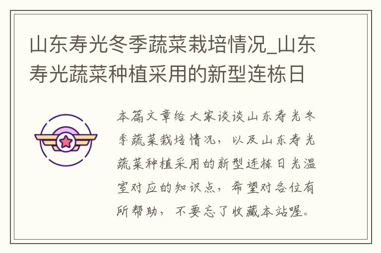 山东寿光冬季蔬菜栽培情况_山东寿光蔬菜种植采用的新型连栋日光温室