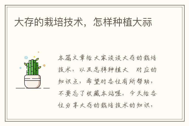大存的栽培技术，怎样种植大祘