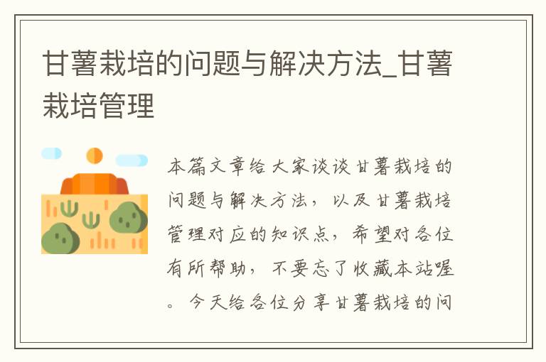 甘薯栽培的问题与解决方法_甘薯栽培管理