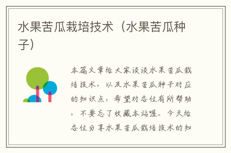 水果苦瓜栽培技术（水果苦瓜种子）