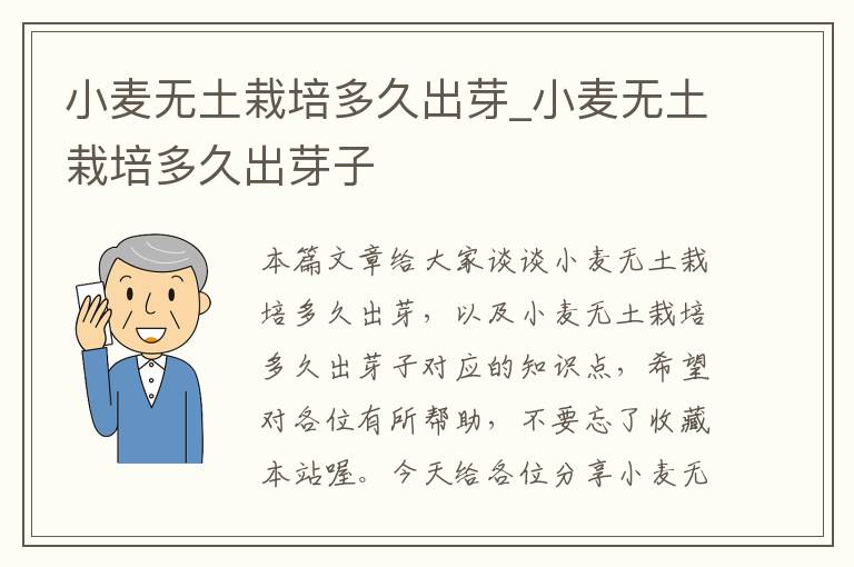 小麦无土栽培多久出芽_小麦无土栽培多久出芽子