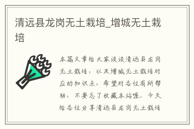 清远县龙岗无土栽培_增城无土栽培